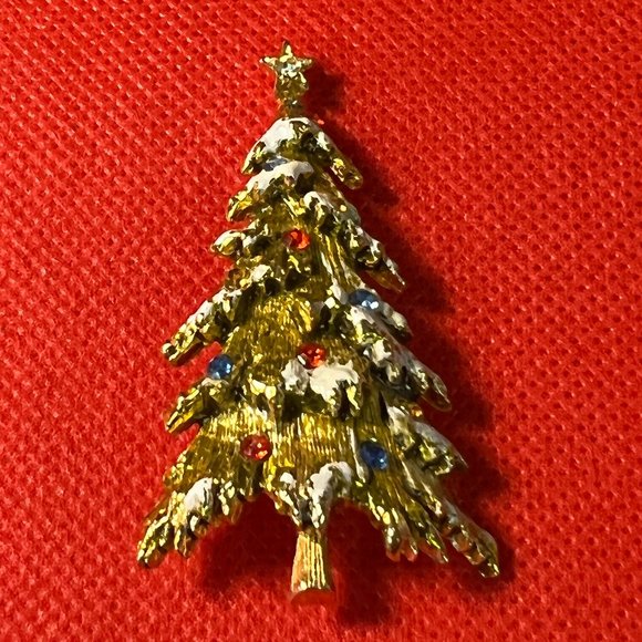 Vintage ART (Arthur Pepper) 6-Tier Flocked Christmas Tree Gold Tone Pin Brooch - Picture 1 of 3
